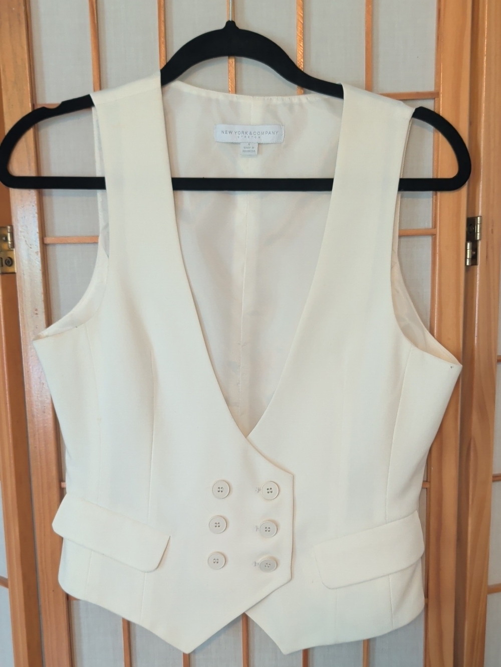 New York & Company Cream Double-Breasted Vest Dress Top